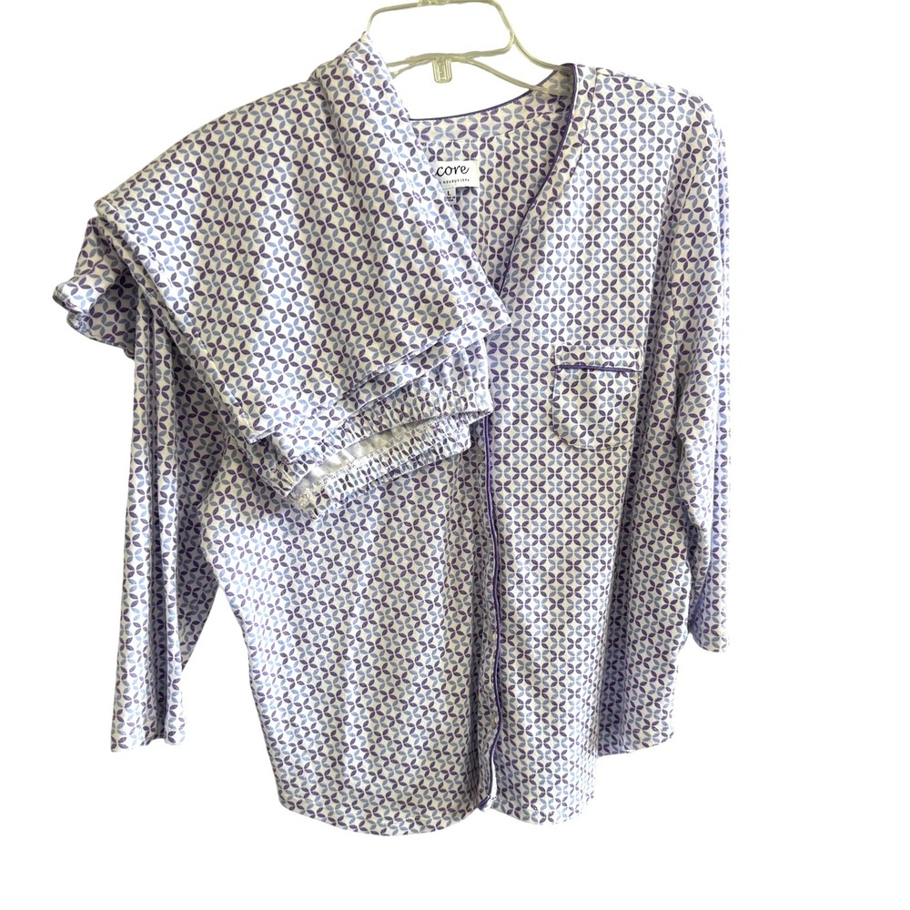 Encore by Karen Neuburger Womens Purple Geometric Knit Pajama Set Large 2pc